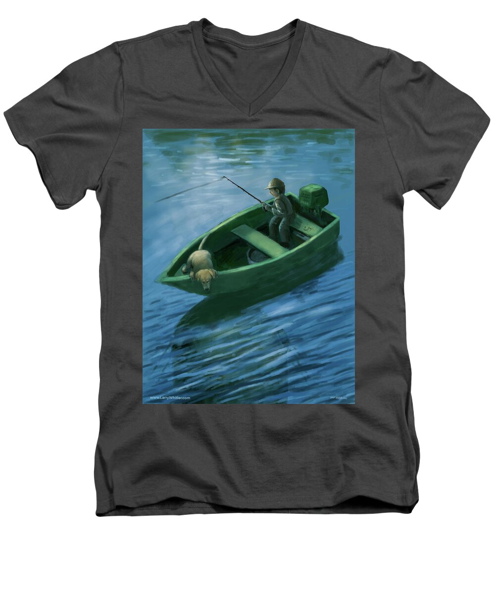 Catfish Men's V-Neck T-Shirt featuring the digital art Catfish And Dog by Larry Whitler