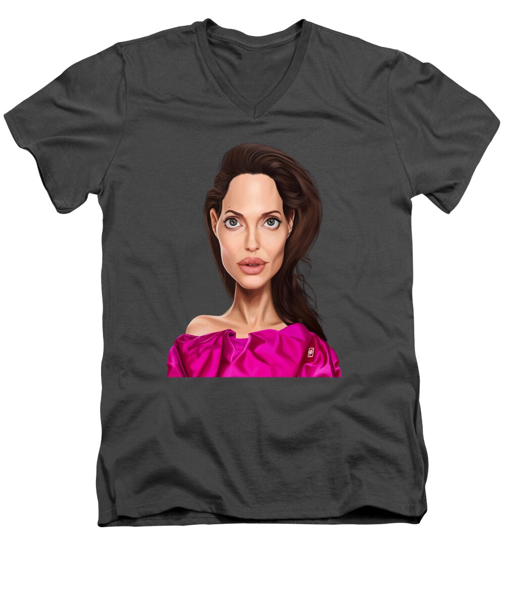Illustration Men's V-Neck T-Shirt featuring the digital art Celebrity Sunday - Angelina Jolie by Rob Snow