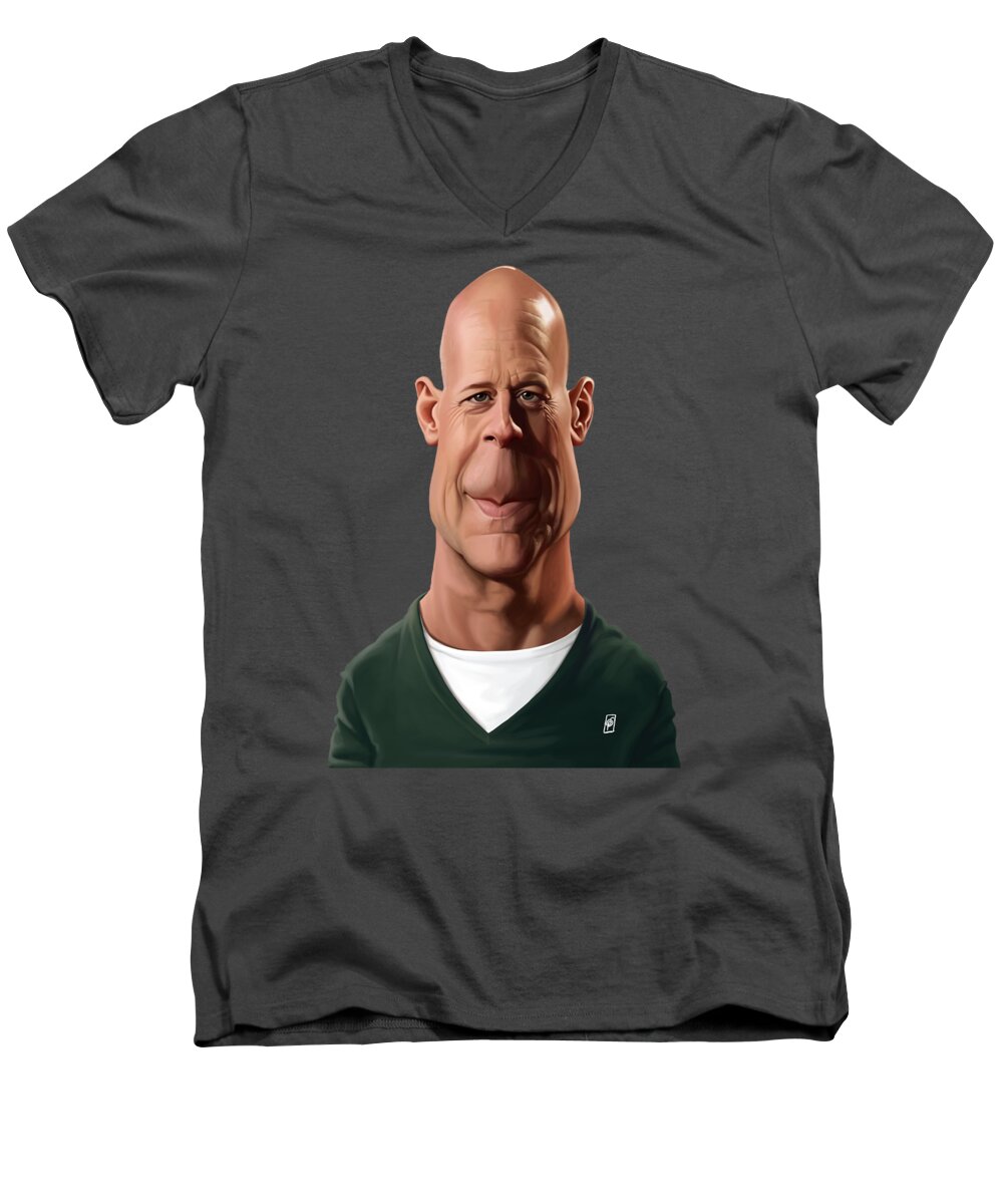Illustration Men's V-Neck T-Shirt featuring the digital art Celebrity Sunday - Bruce Willis by Rob Snow