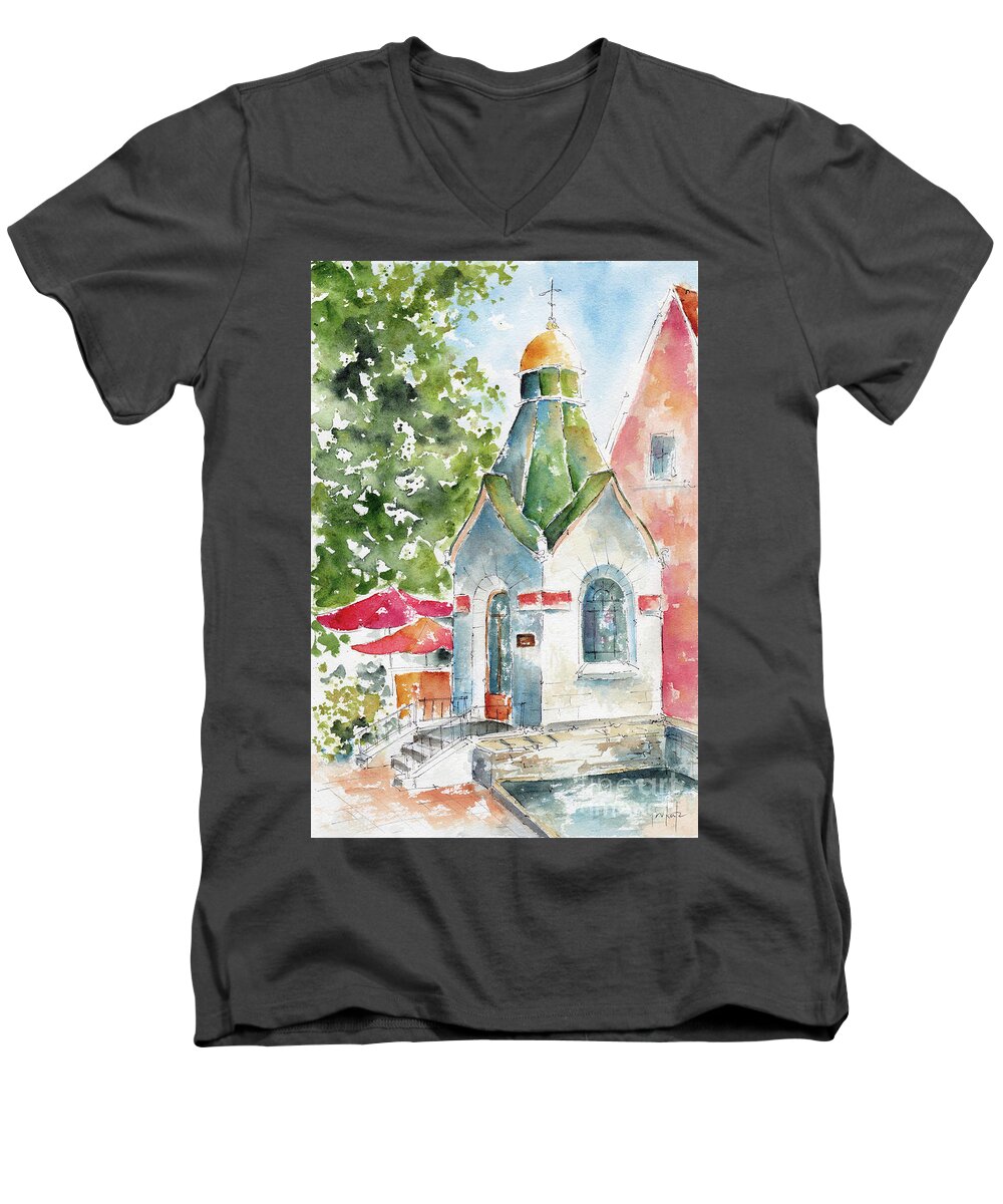 Impressionism Men's V-Neck T-Shirt featuring the painting Chapel In Tallinn by Pat Katz