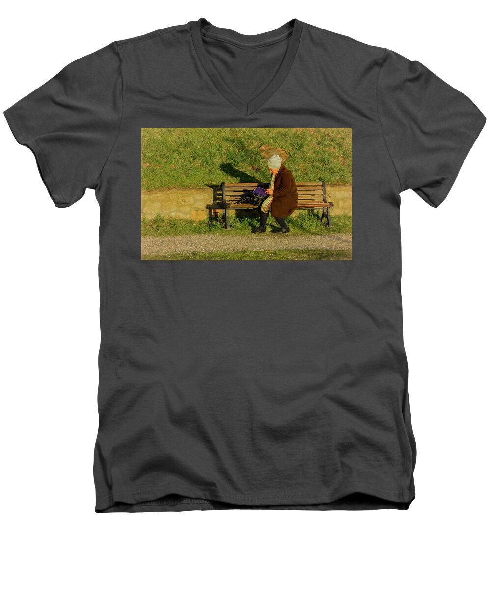 Italy Men's V-Neck T-Shirt featuring the photograph Cherished Moment in San Gimignano, Italy by Marcy Wielfaert