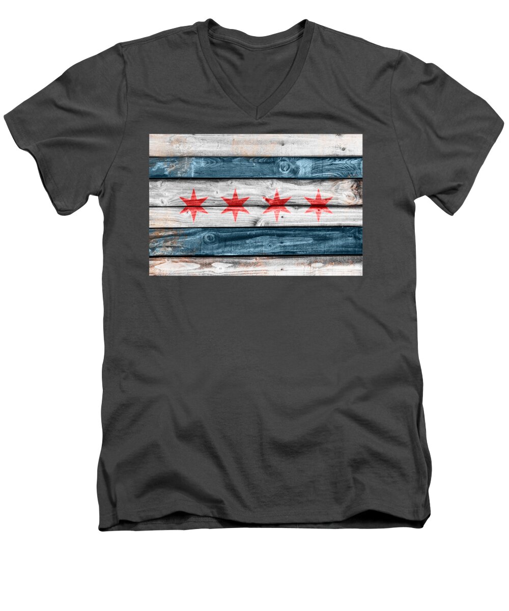 Chicago Men's V-Neck T-Shirt featuring the photograph Chicago flag by Delphimages Flag Creations