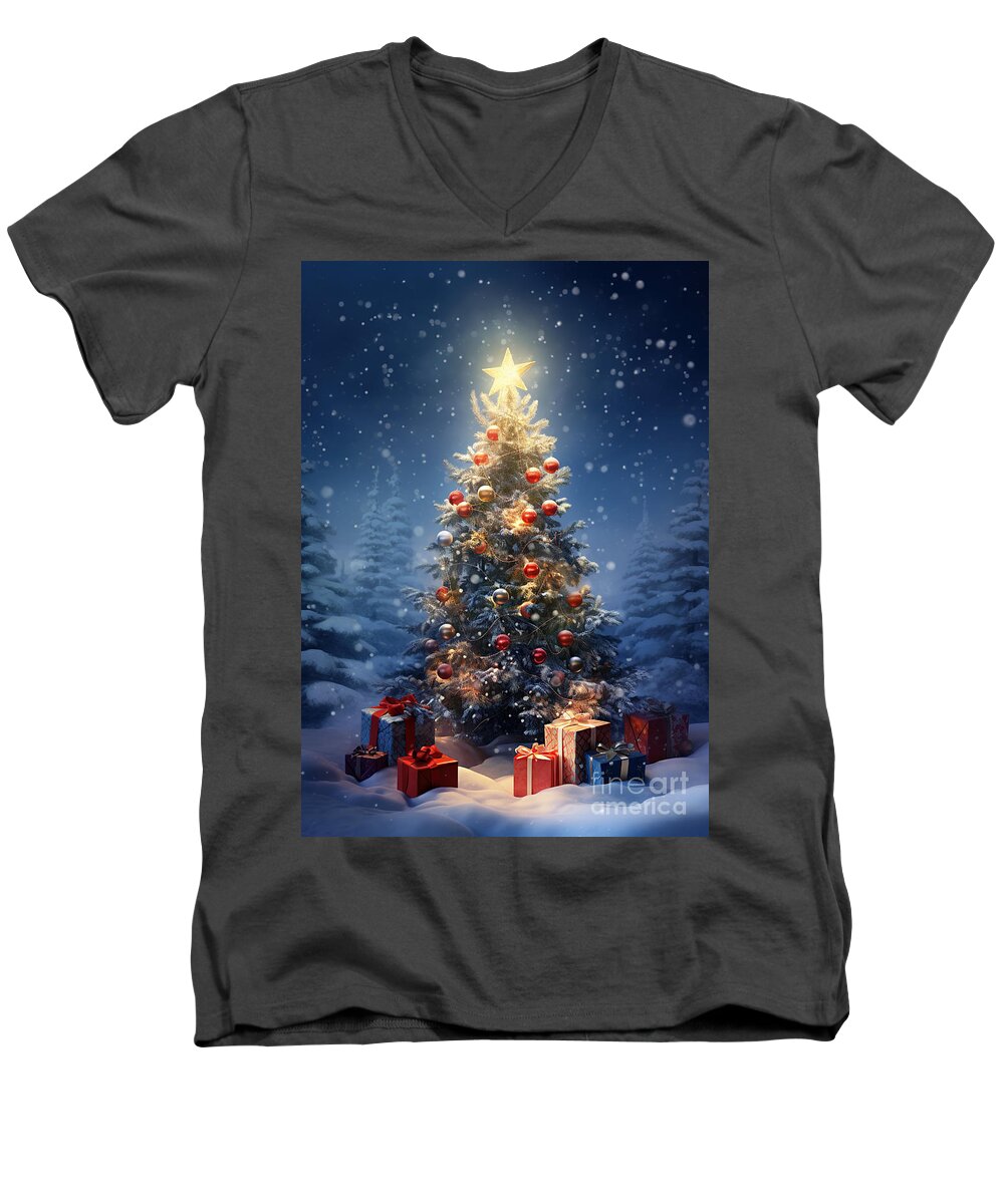 Christmas Men's V-Neck T-Shirt featuring the digital art Christmas Time Series 0042 by Carlos Diaz
