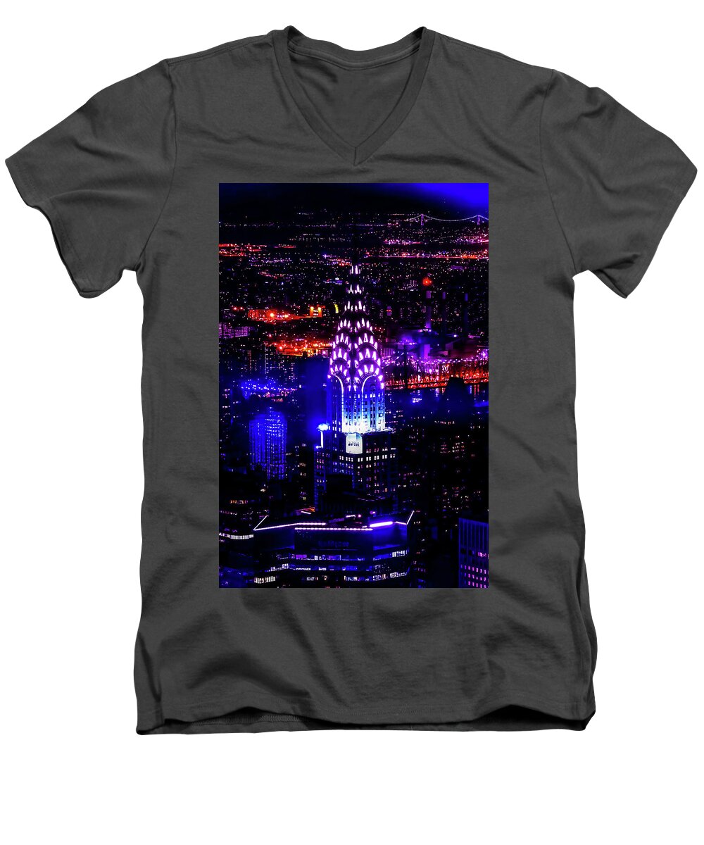 New York City Men's V-Neck T-Shirt featuring the photograph Chrysler Lights by Az Jackson