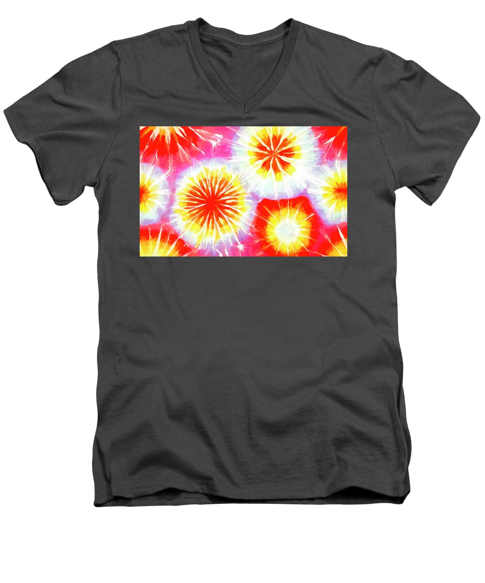  Men's V-Neck T-Shirt featuring the digital art Citrus Tie Dye by Cindy Greenstein