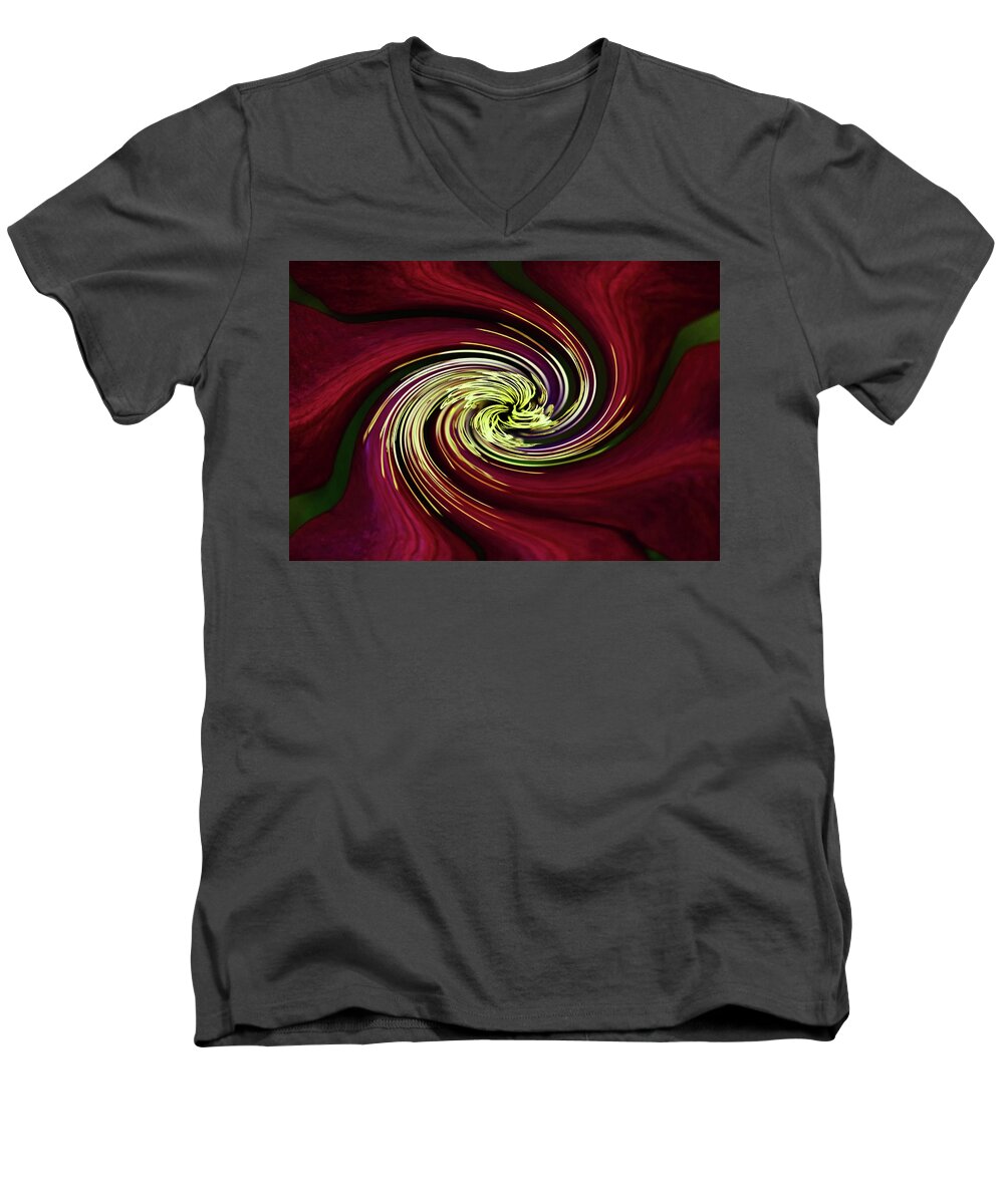 Abstract Men's V-Neck T-Shirt featuring the photograph Claret Red Swirl Clematis by Debbie Oppermann