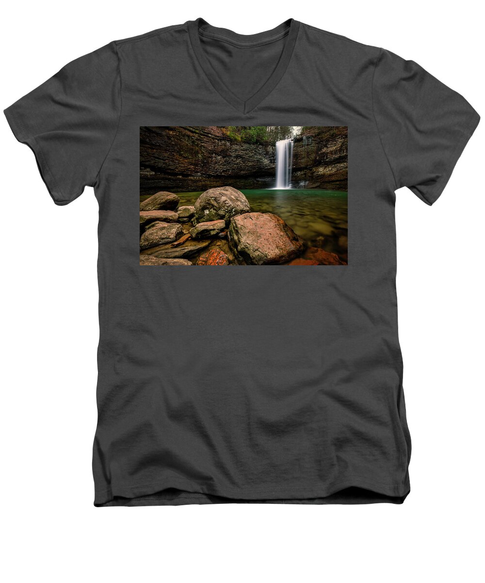 Cloudland Canyon Men's V-Neck T-Shirt featuring the photograph Cloudland Canyon serenity by Andy Crawford
