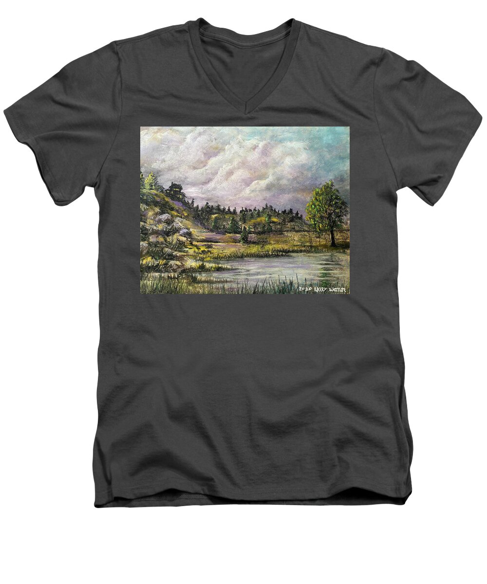 Landscape Men's V-Neck T-Shirt featuring the pastel Cloudscape by Larry Whitler