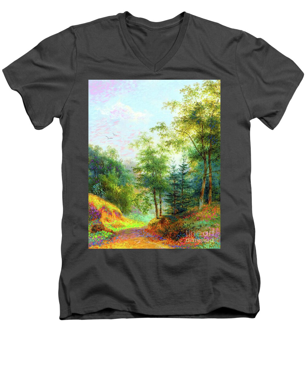 Landscape Men's V-Neck T-Shirt featuring the painting Cool Summer Breeze by Jane Small