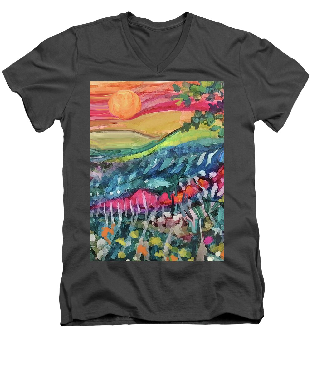 Country Scene Men's V-Neck T-Shirt featuring the painting Country Wildflowers by Jean Batzell Fitzgerald