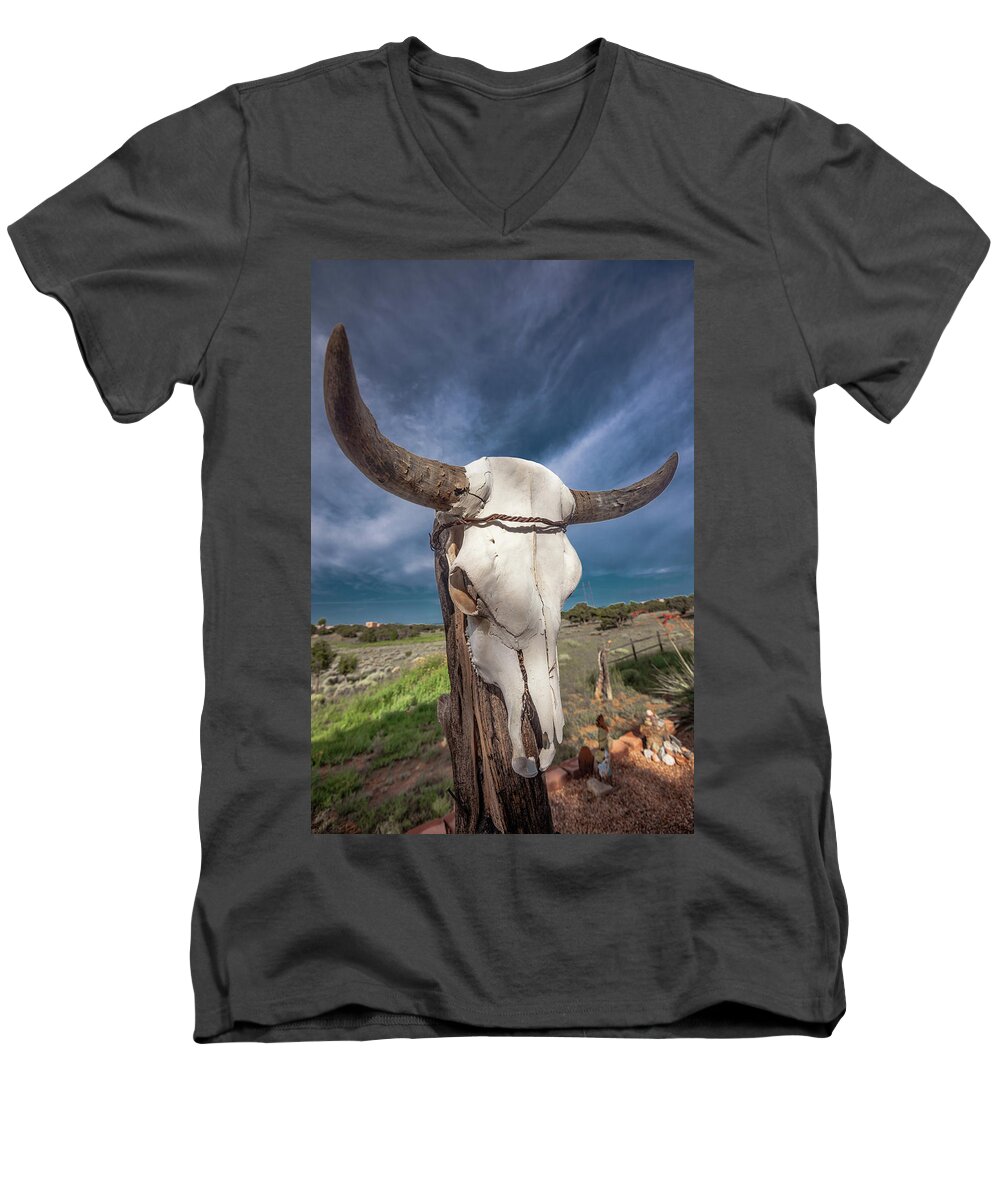 Art Men's V-Neck T-Shirt featuring the photograph Cow Skull by Steven Ainsworth