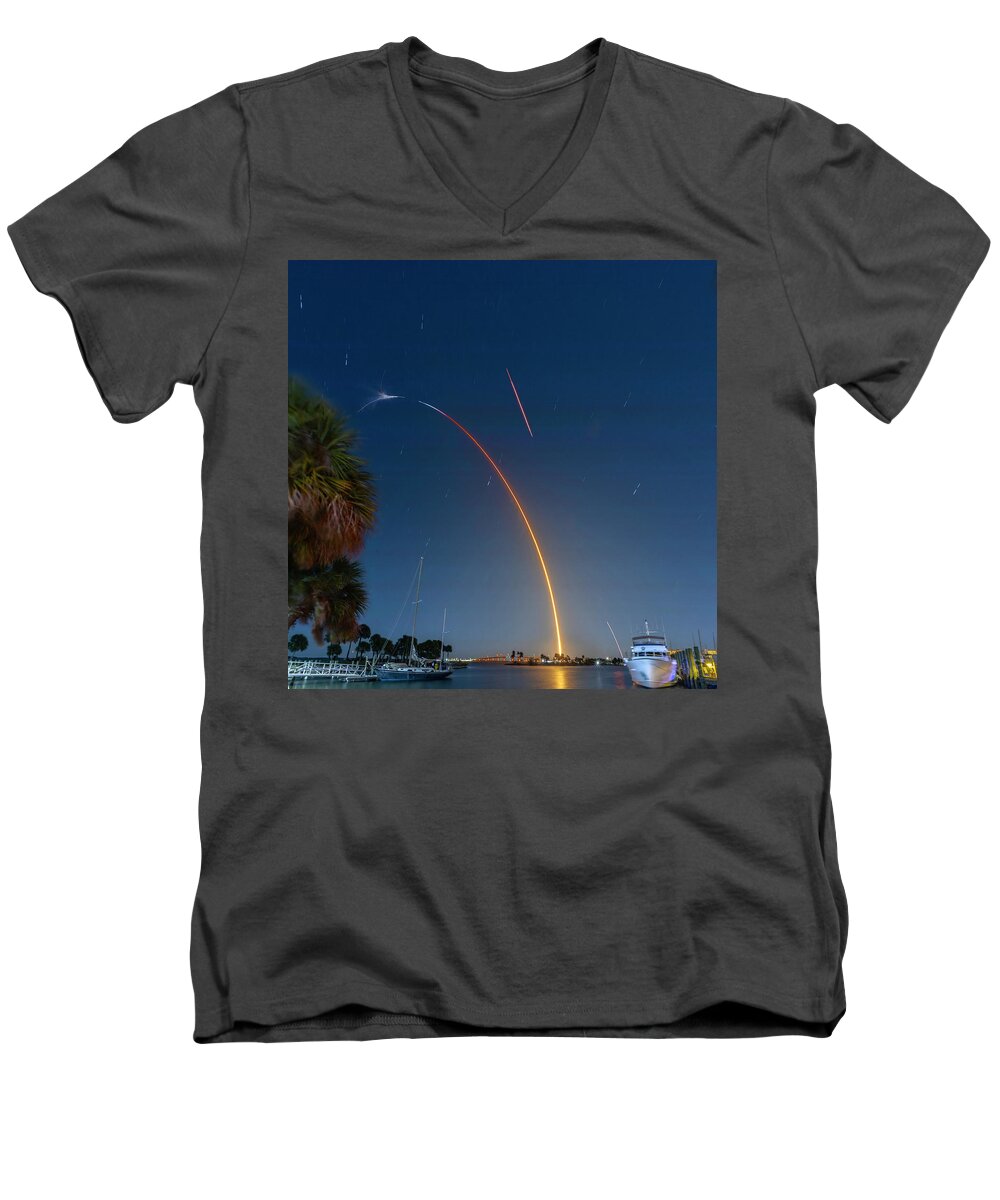 02048 Men's V-Neck T-Shirt featuring the photograph CRS-20 Resupply Mission by Gordon Elwell