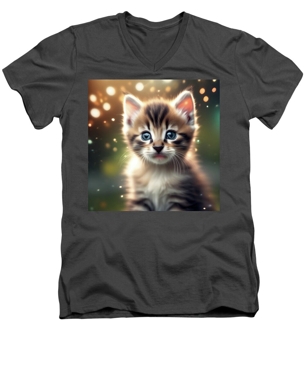 Kitten Men's V-Neck T-Shirt featuring the digital art Cute kitten portrait.  by Ray Shrewsberry