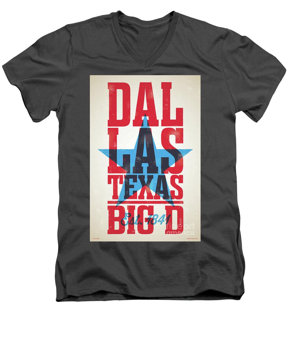 Texas Men's V-Neck T-Shirt featuring the digital art Dalla Big D Poster by Jim Zahniser