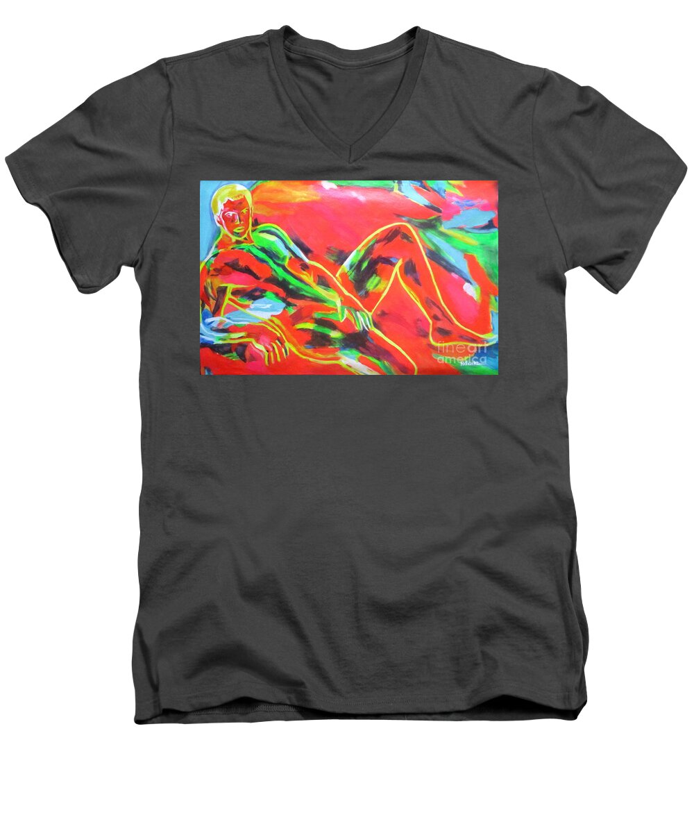 Nudes Paintings Men's V-Neck T-Shirt featuring the painting Daze of a lover by Helena Wierzbicki