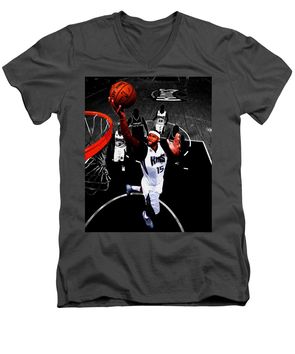 Demarcus Cousins Men's V-Neck T-Shirt featuring the mixed media DeMarcus Cousins by Brian Reaves