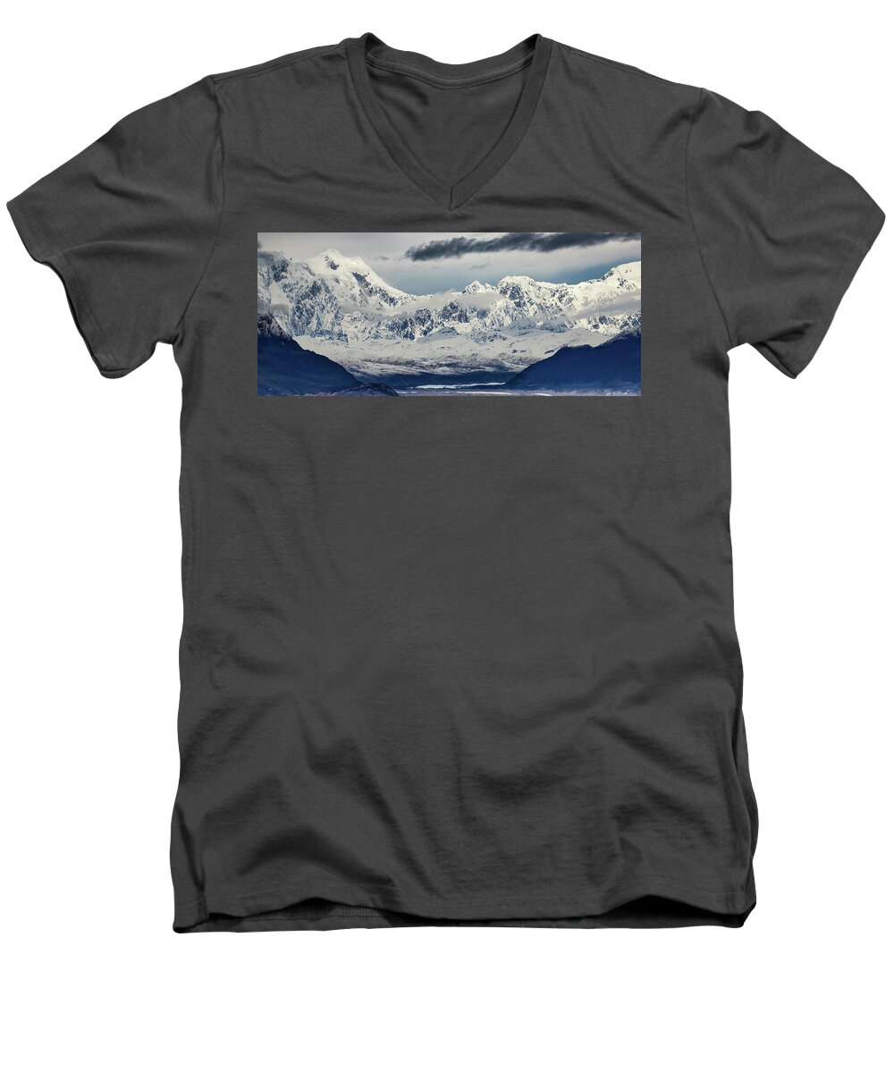 Denali Men's V-Neck T-Shirt featuring the photograph Denali From Where I Sit by Michael W Rogers