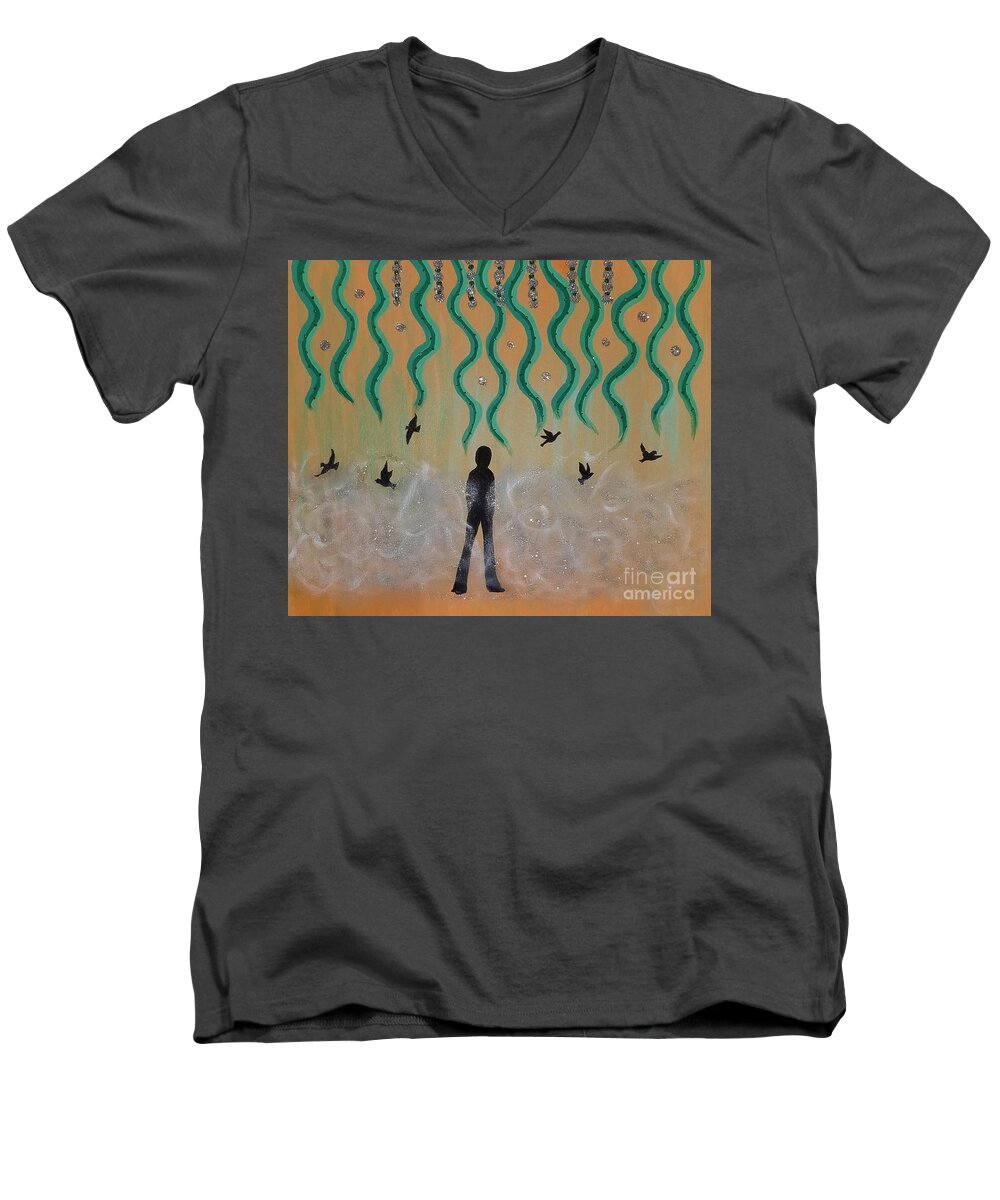 Diamond Dust Dreams Men's V-Neck T-Shirt featuring the painting Diamond Dust Dreams by Diamante Lavendar