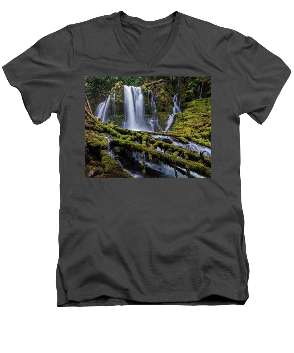 Downing Falls Men's V-Neck T-Shirt featuring the photograph Downing Falls by Ulrich Burkhalter