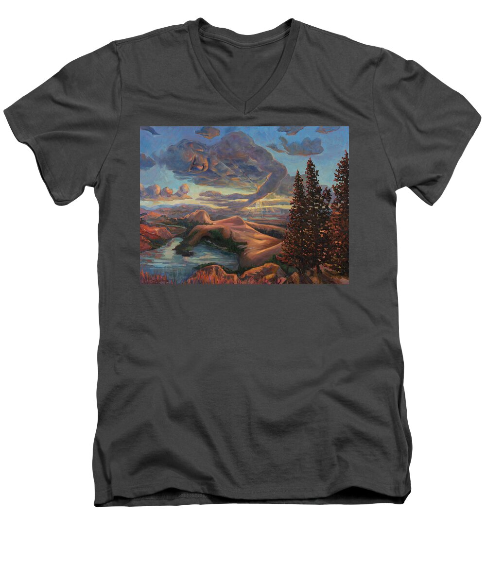 Earth Men's V-Neck T-Shirt featuring the painting Earth and sky by Marco Busoni