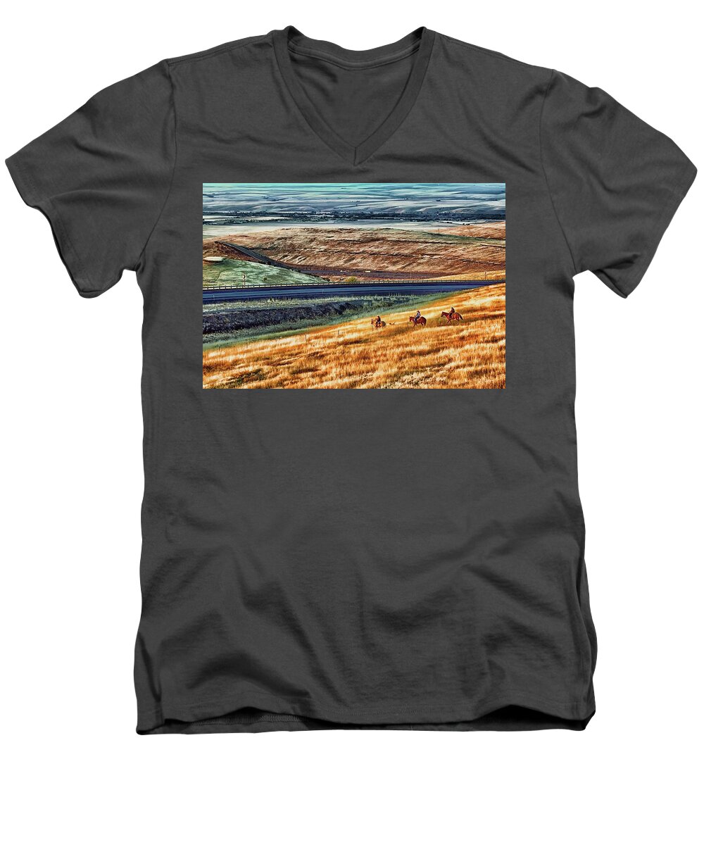  Men's V-Neck T-Shirt featuring the photograph Eastern Oregon at Cabbage Hill by Michael W Rogers