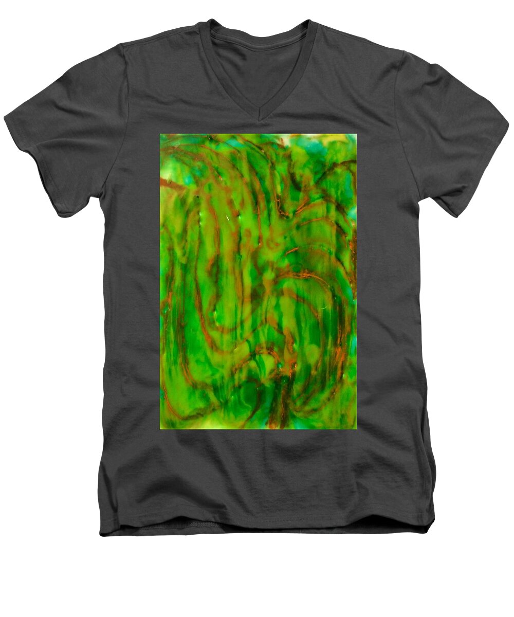  Men's V-Neck T-Shirt featuring the mixed media Encaustic Greens by Kay Shaffer