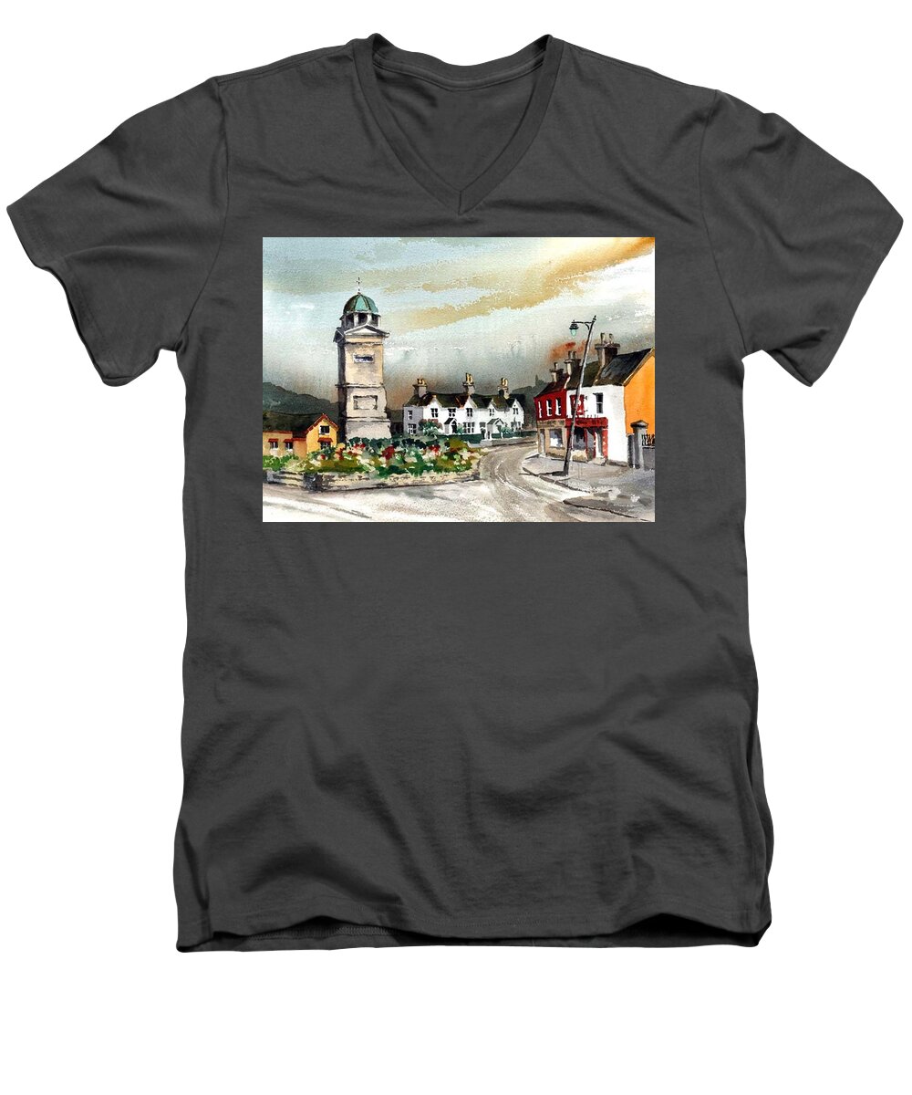 Ireland Men's V-Neck T-Shirt featuring the painting Enniskerry, Monument, Wicklow by Val Byrne