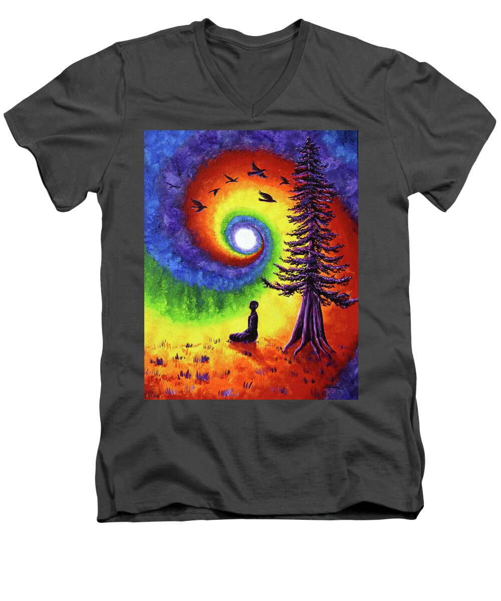  Men's V-Neck T-Shirt featuring the painting Evening Chakra Meditation by Laura Iverson