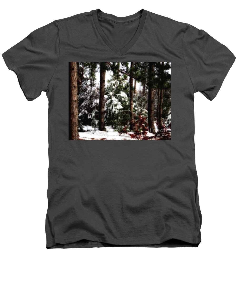 Winter Men's V-Neck T-Shirt featuring the photograph Ever Green by AnnMarie Parson-McNamara