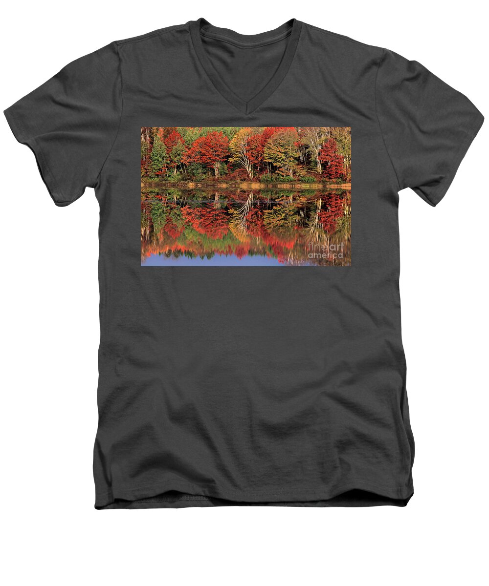 Dave Welling Men's V-Neck T-Shirt featuring the photograph Fall Color Reflected in Thornton Lake Michigan by Dave Welling