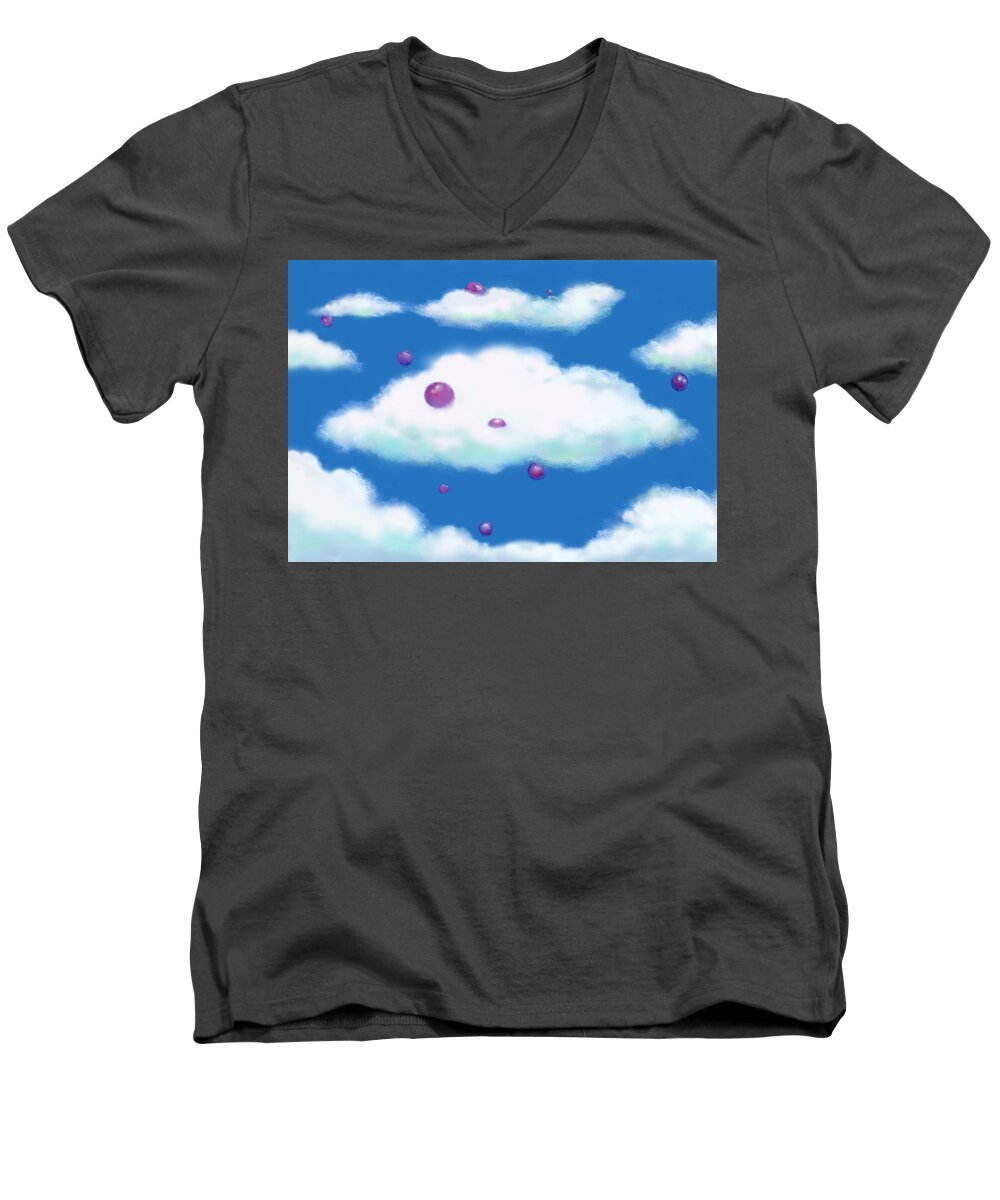 Clouds Men's V-Neck T-Shirt featuring the pastel Falling Grapes by Mary Ann Leitch