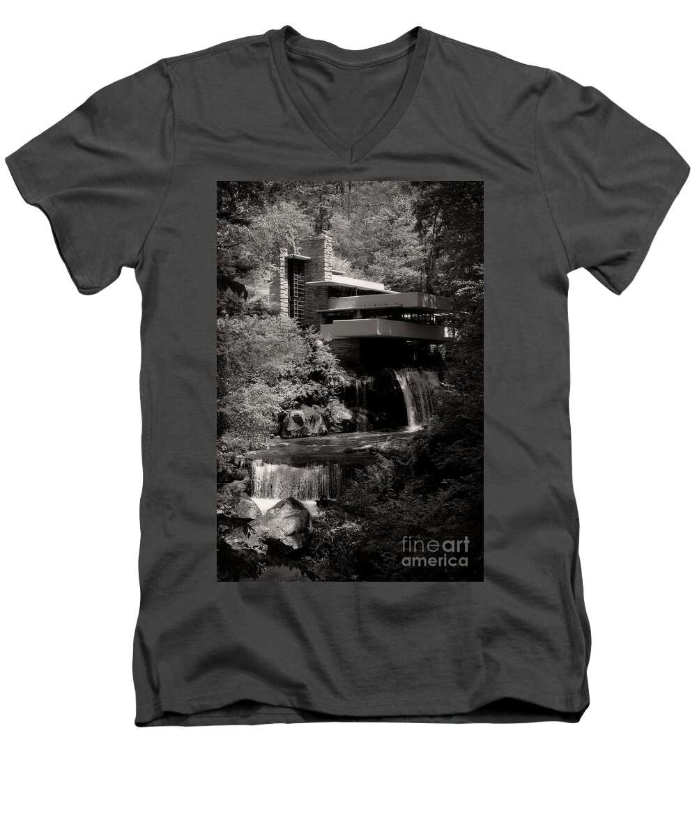 Frank Lloyd Wright Men's V-Neck T-Shirt featuring the photograph Fallingwater House by Doc Braham