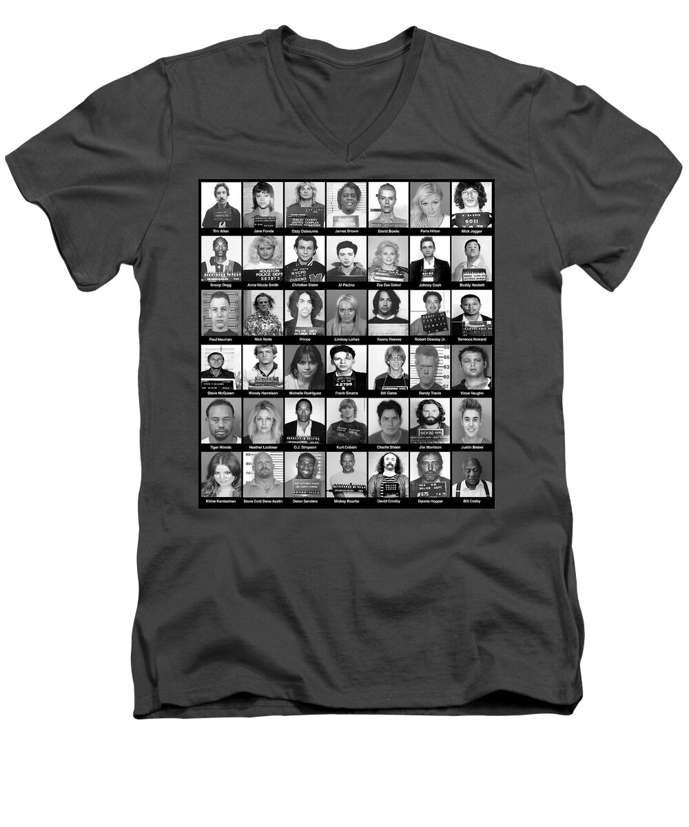 Famous People Mug Shots Men's V-Neck T-Shirt featuring the mixed media Famous People Mug Shots by Pheasant Run Gallery