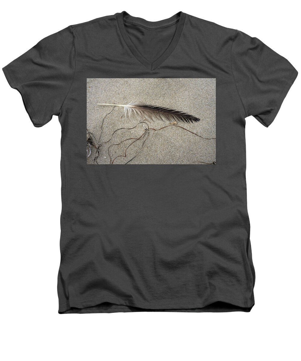 August Men's V-Neck T-Shirt featuring the photograph Feather and Dry Seagrass by Robert Potts