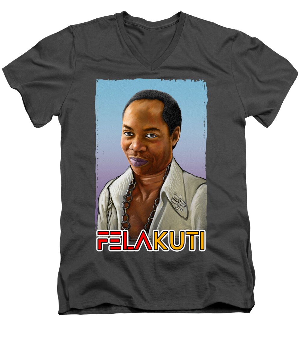 Fela Kuti Men's V-Neck T-Shirt featuring the painting Fela Ransome Kuti by Anthony Mwangi
