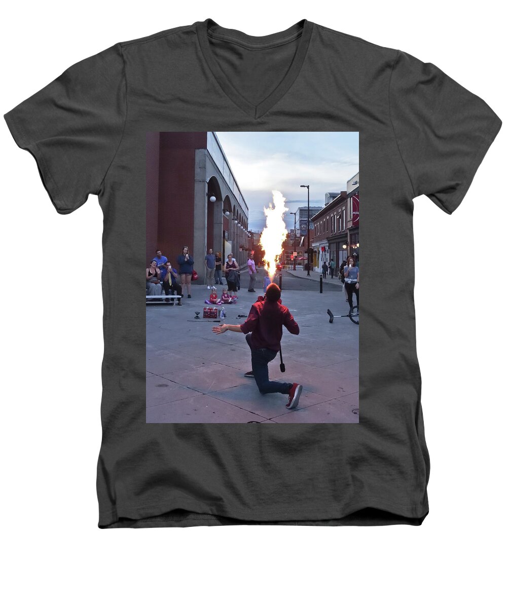Fire Men's V-Neck T-Shirt featuring the photograph Fire Breather by Matthew Bamberg