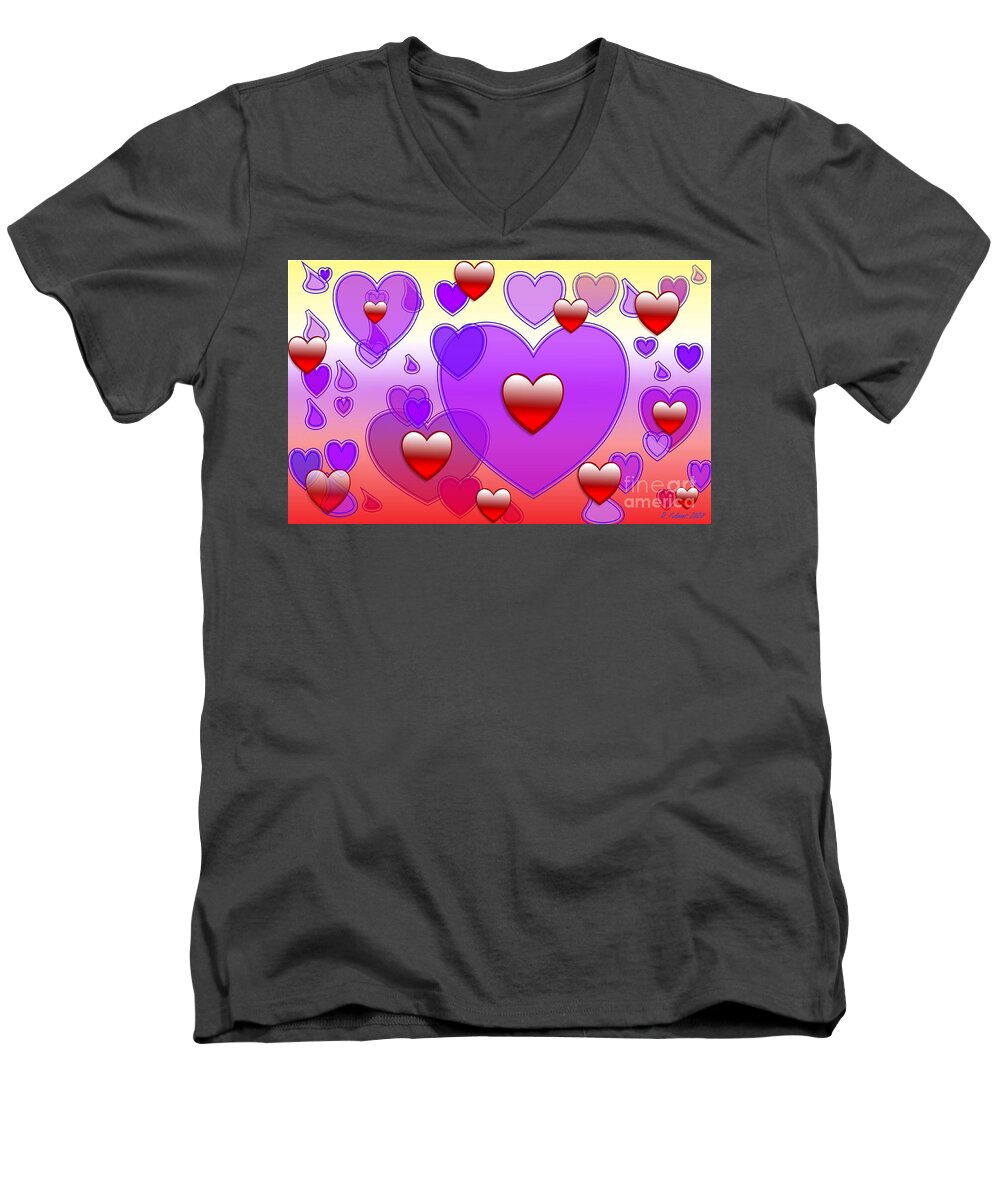 Hearts Men's V-Neck T-Shirt featuring the digital art Fire Fire Heart's Desire by Denise F Fulmer