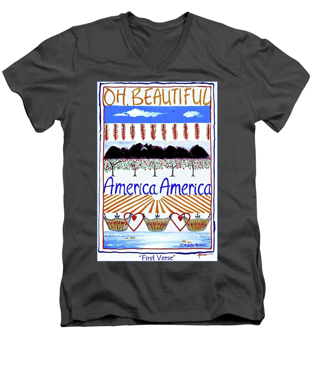 Fourth Of July Men's V-Neck T-Shirt featuring the painting First Verse by Adele Bower