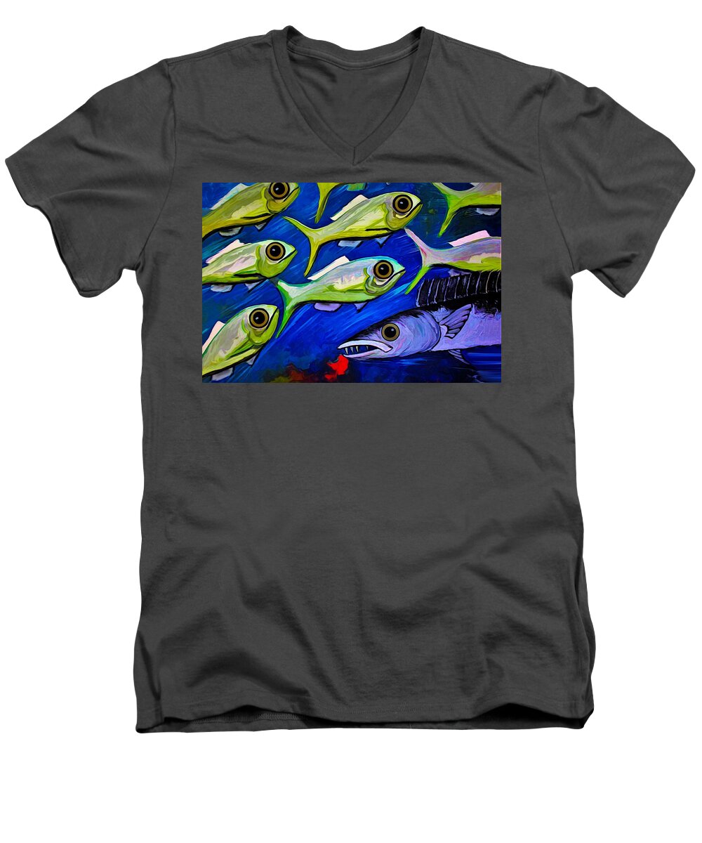 School Of Fish Men's V-Neck T-Shirt featuring the painting Fish Ball by Joan Stratton