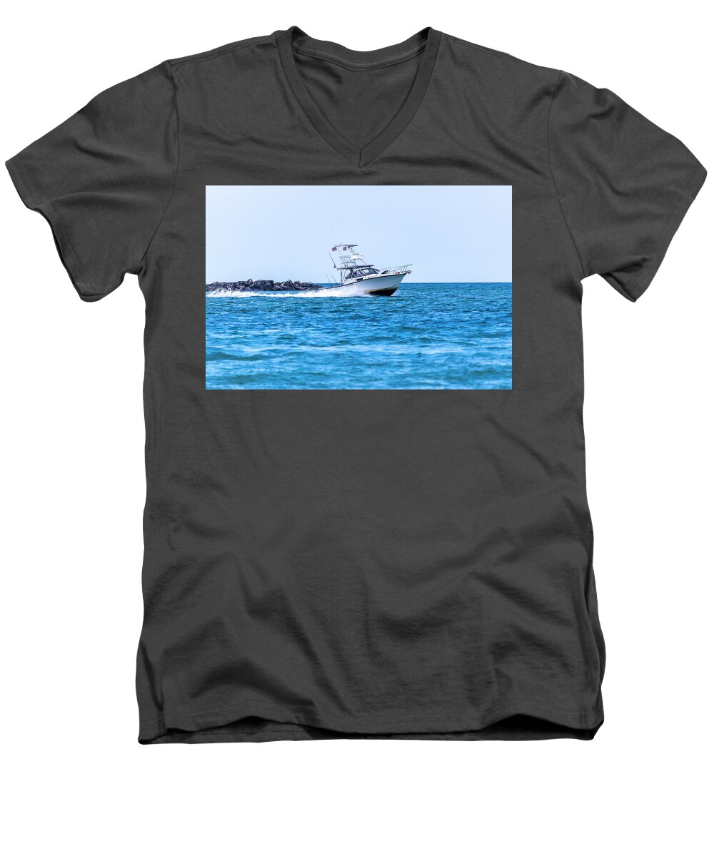 Fish Men's V-Neck T-Shirt featuring the photograph Fishing Trip Return by Blair Damson