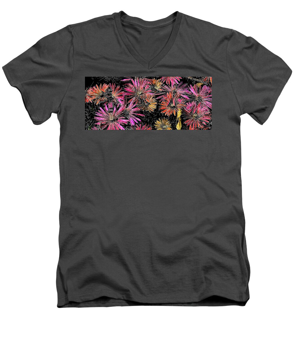 Flowers Men's V-Neck T-Shirt featuring the digital art Flower Power Long by Terry Cork