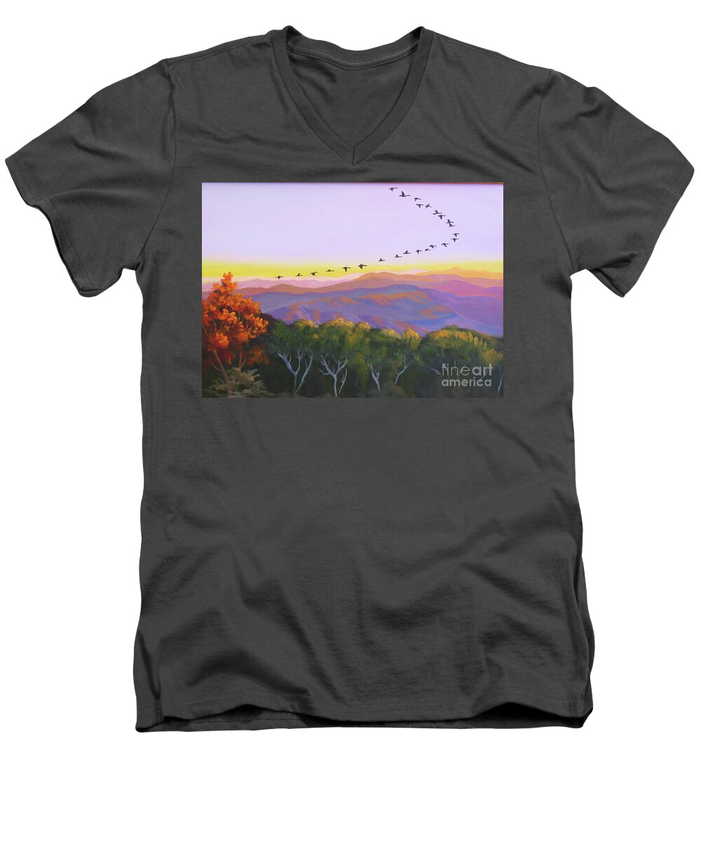 Geese Men's V-Neck T-Shirt featuring the painting Geese by Anne Marie Brown