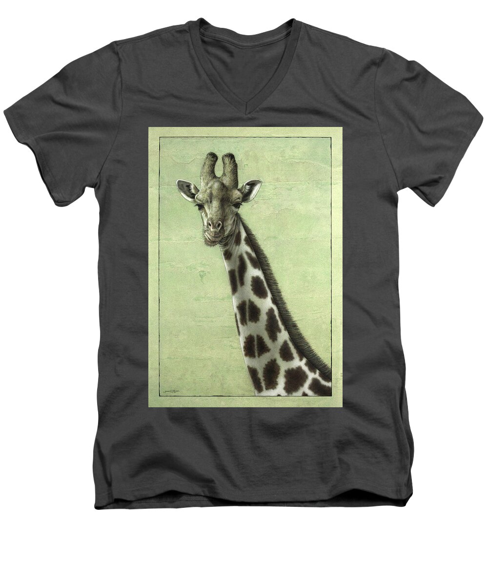 Giraffe Men's V-Neck T-Shirt featuring the painting Giraffe by James W Johnson