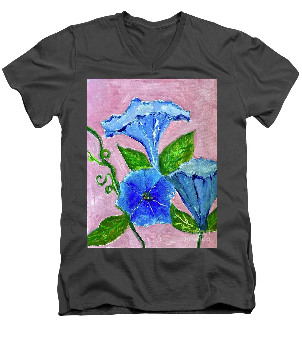 Morning Glory Men's V-Neck T-Shirt featuring the painting Good Morning Glory by Sherry Harradence