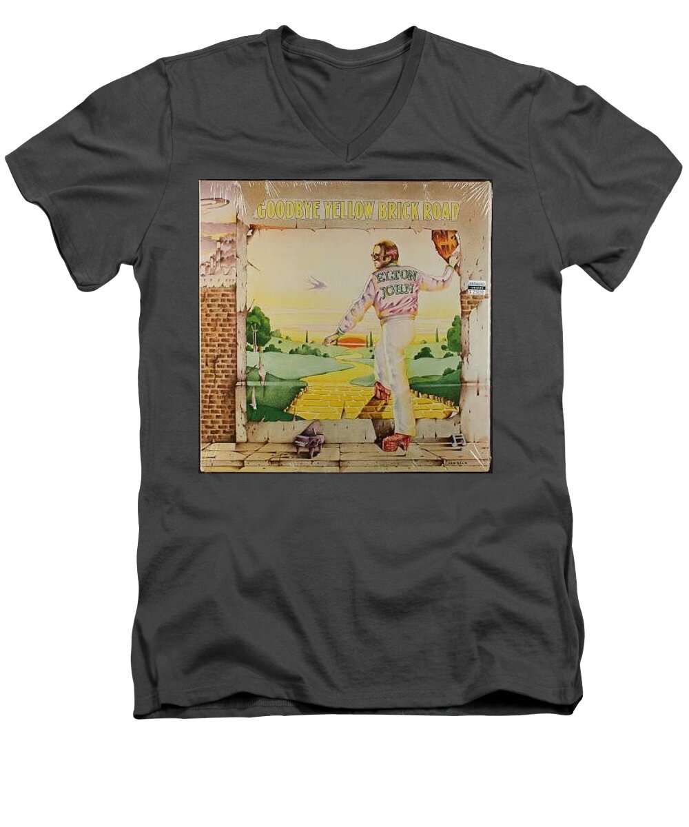  Men's V-Neck T-Shirt featuring the digital art Goodbye Yellow Brick Road by Cindy Greenstein