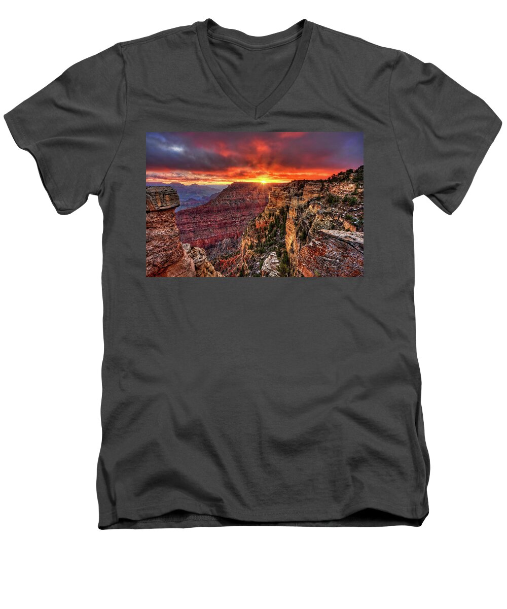 Grand Canyon Men's V-Neck T-Shirt featuring the photograph Grand Sunrise by Beth Sargent
