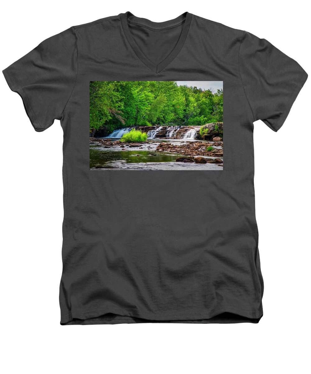 New York Men's V-Neck T-Shirt featuring the photograph Great Chazy River Waterfall by Andy Crawford