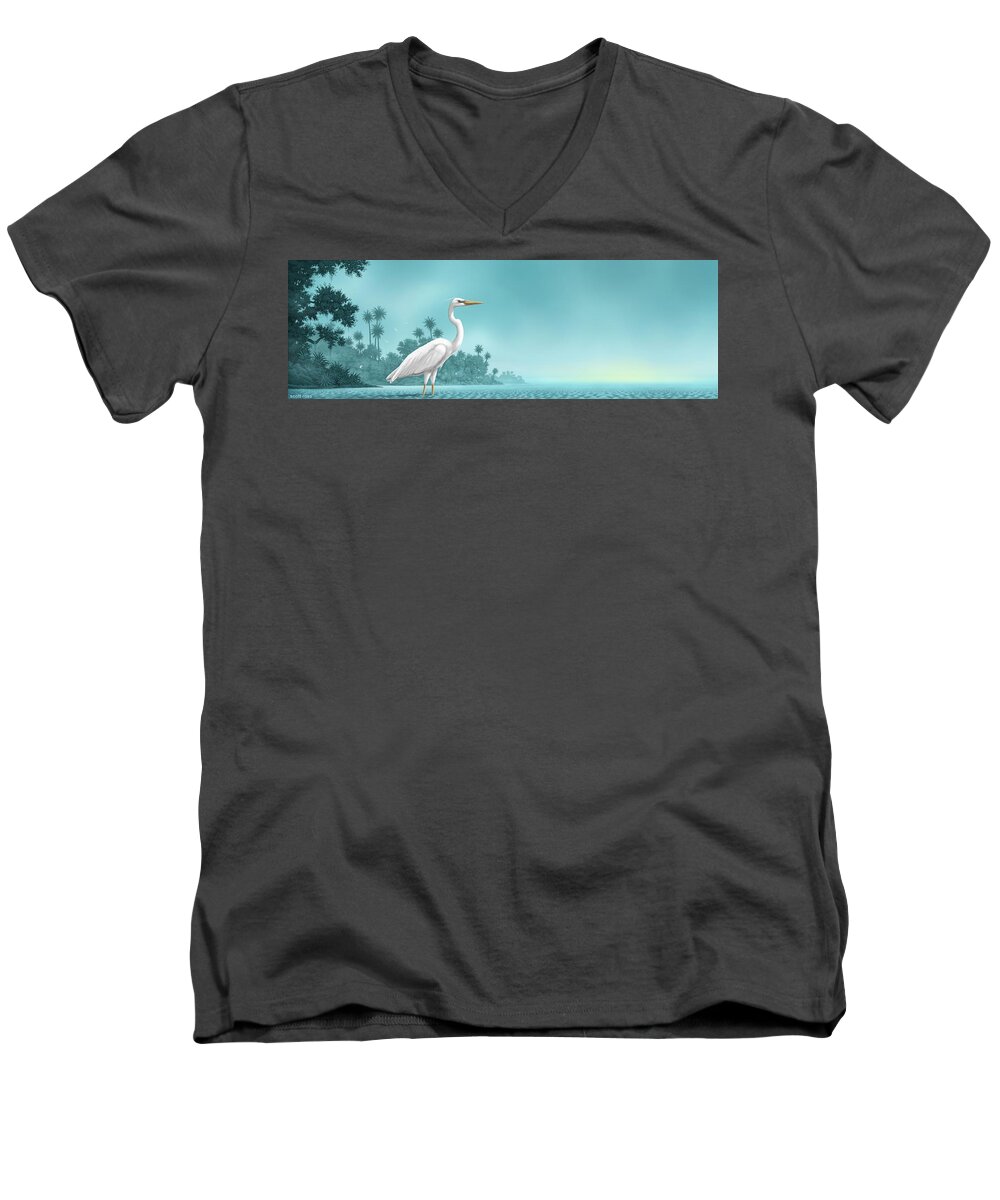 Landscape Men's V-Neck T-Shirt featuring the digital art Great White by Scott Ross