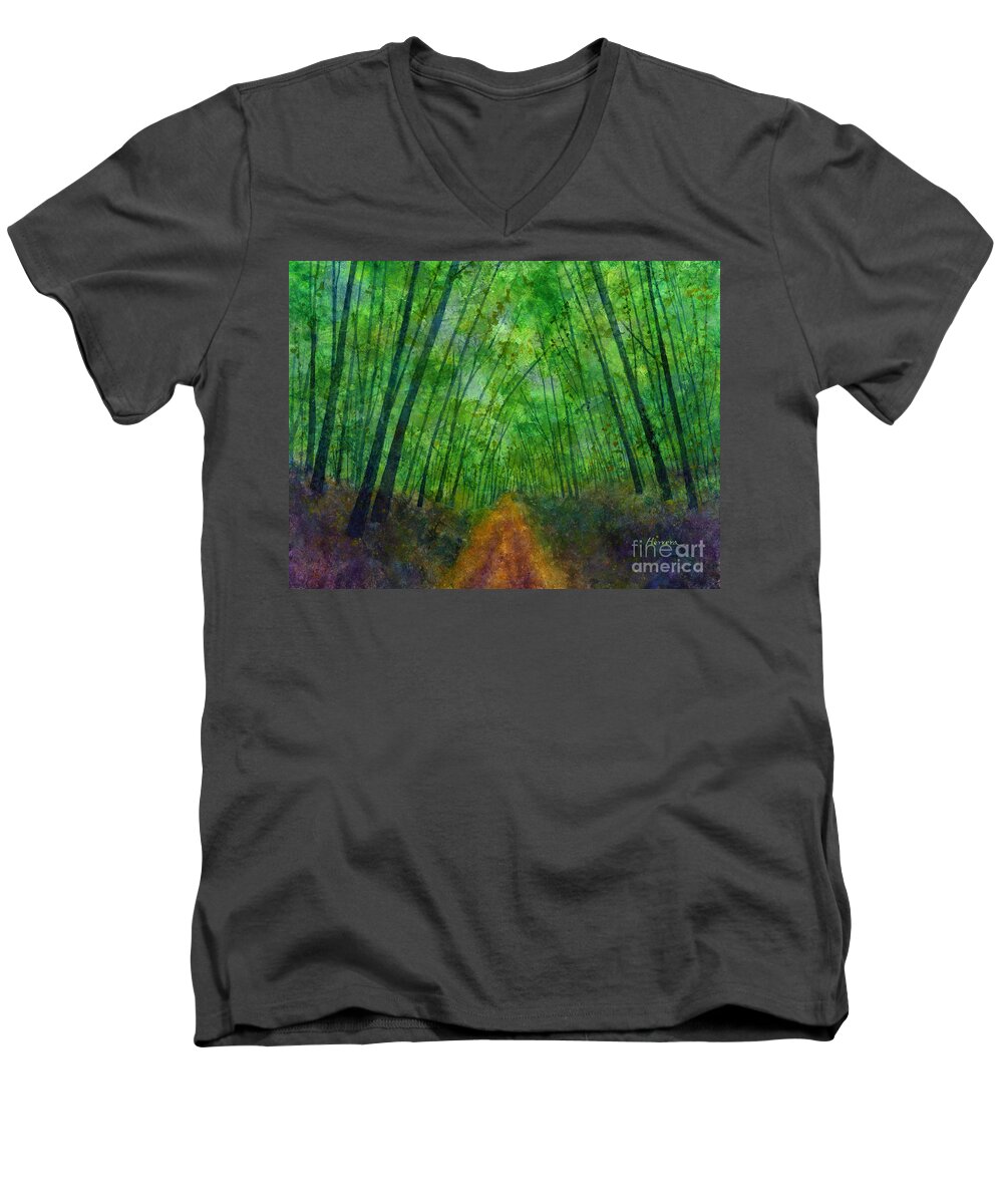 Green Men's V-Neck T-Shirt featuring the painting Green Archway by Hailey E Herrera
