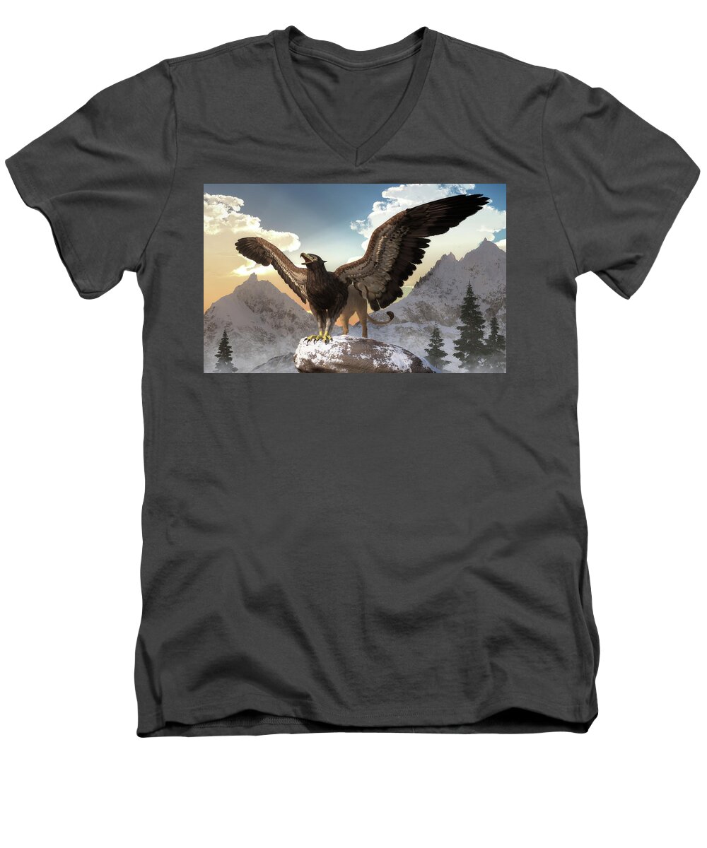 Griffin Men's V-Neck T-Shirt featuring the digital art Griffin by Daniel Eskridge